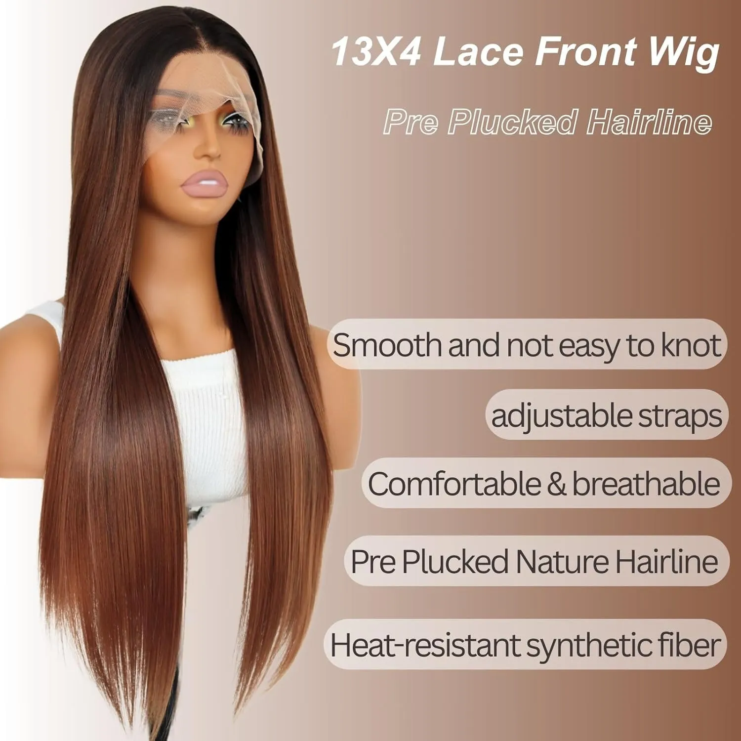 Dark Brown Synthetic Lace Front Wigs Chocolate Brown 13×4 Lace Front Wig Heat-resistant Synthetic Fibre Wig For Women (24 Inch)
