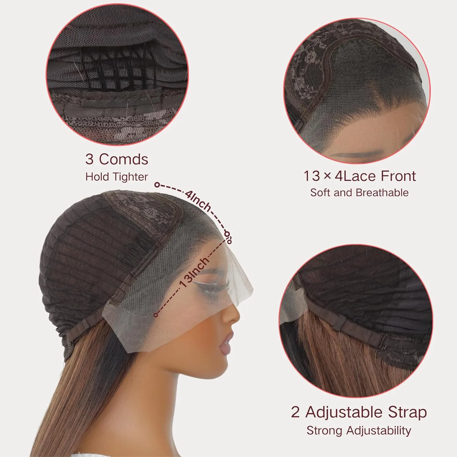 Dark Brown Synthetic Lace Front Wigs Chocolate Brown 13×4 Lace Front Wig Heat-resistant Synthetic Fibre Wig For Women (24 Inch)