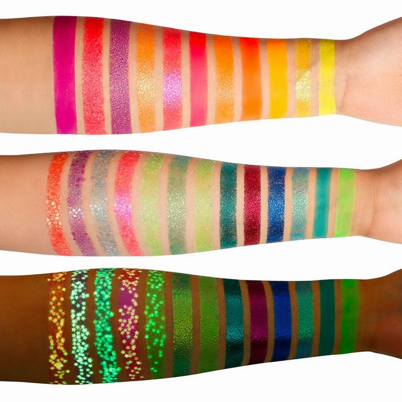 DE'LANCI Aurora Glow Eyeshadow Pallet Stage Clubbing Neon Makeup Kit in Blacklight UV Glow in Dark Fluorescent Eye Shadows Red