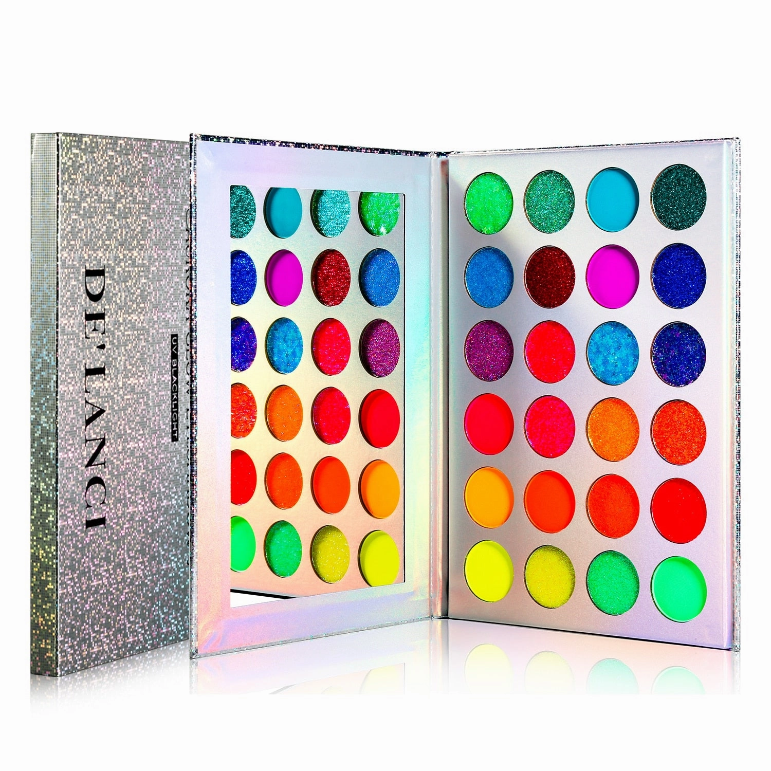 DE'LANCI Aurora Glow Eyeshadow Pallet Stage Clubbing Neon Makeup Kit in Blacklight UV Glow in Dark Fluorescent Eye Shadows Red