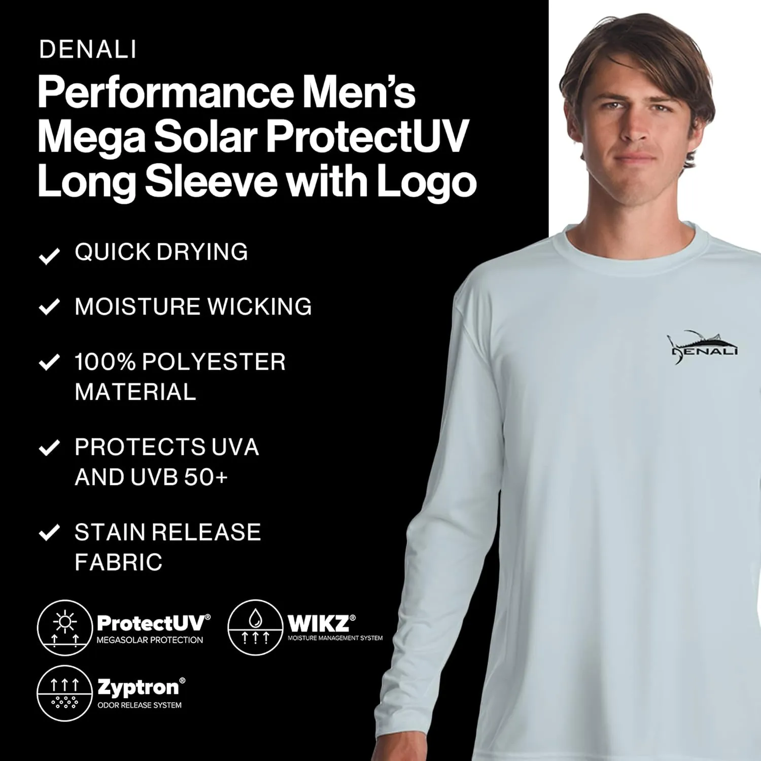 Denali Men's Tuna Logo Tournament Teaser UPF 50  Long Sleeve T-Shirt, UV Protection, Quick Dry Fisherman's Shirt