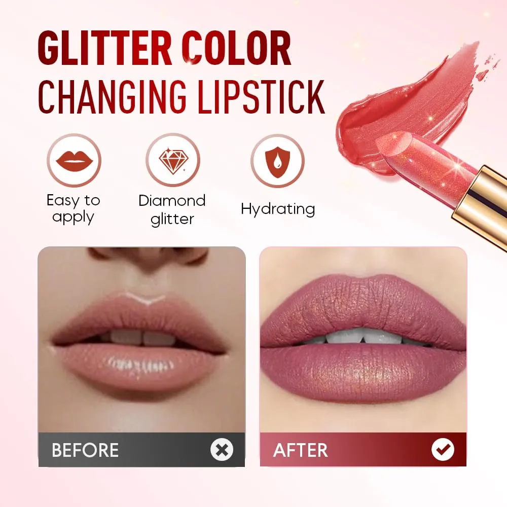 Diamond Glitter Lipstick, 2025 New Diamond Lip Gloss Waterproof Non-Stick Lip Gloss,Long-Lasting with Sparkling Finish Hydrating Lip Stains (#4 #5, One Size)
