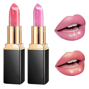 Diamond Glitter Lipstick, 2pcs Diamond Lip Gloss Glitter Lipstick Waterproof, Long-Lasting with Sparkling Finish for Party & Daily Wear (#09 #08, one size)