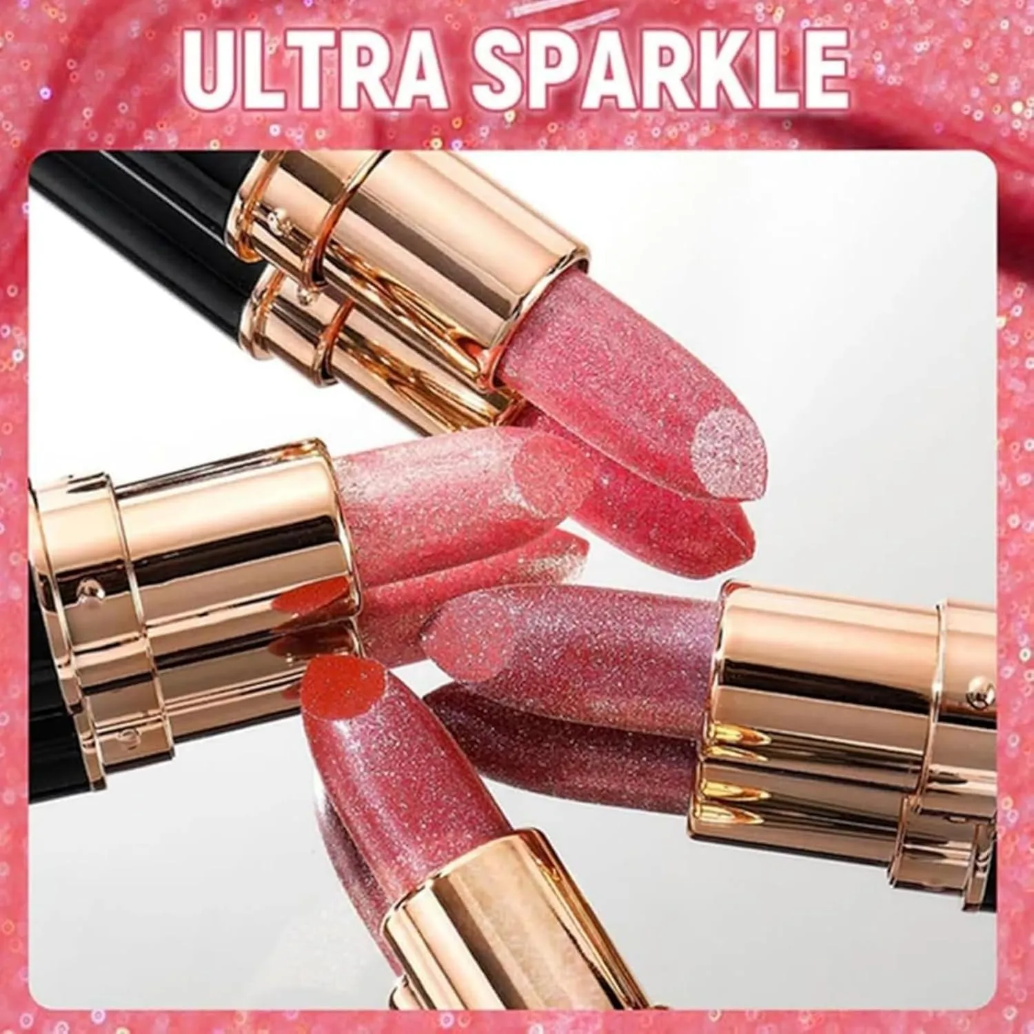 Diamond Glitter Lipstick, Diamond Lip Gloss Glitter Lipstick Waterproof Long Lasting Non-Stick Glitter Shimmer Liptint, Metallic lipsticks for Women (1 Set, 3.5G)