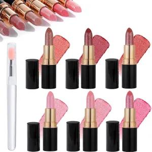 Diamond Glitter Lipstick, Diamond Lip Gloss Glitter Lipstick Waterproof Long Lasting Non-Stick Glitter Shimmer Liptint, Metallic lipsticks for Women (1 Set, 3.5G)