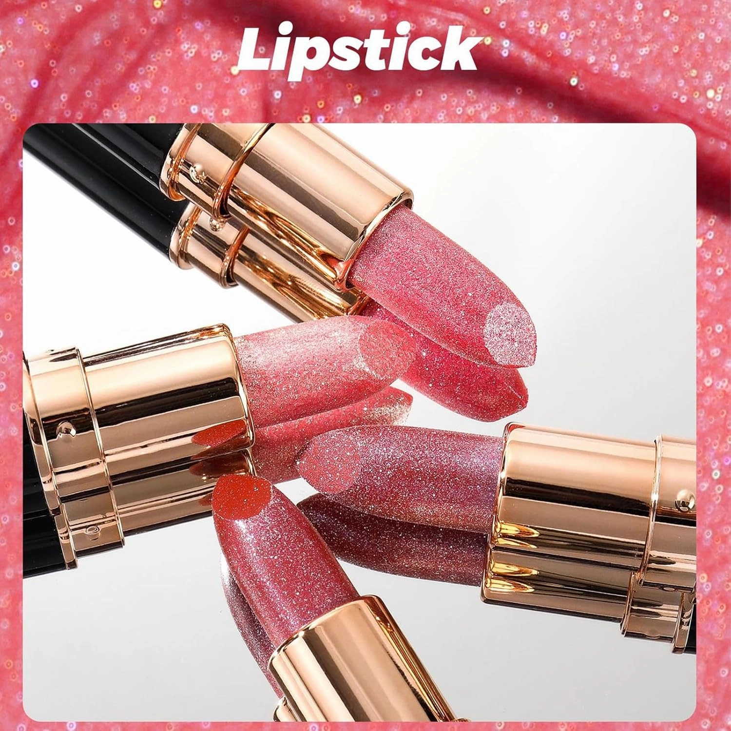Diamond Lip Gloss Glitter Lipstick Waterproof, Metallic Lipstick for Women, Lightweight Hydrating Formula, Longlasting Waterproof Smudgeproof and Non-stick (#4, 0.2Fl Oz)