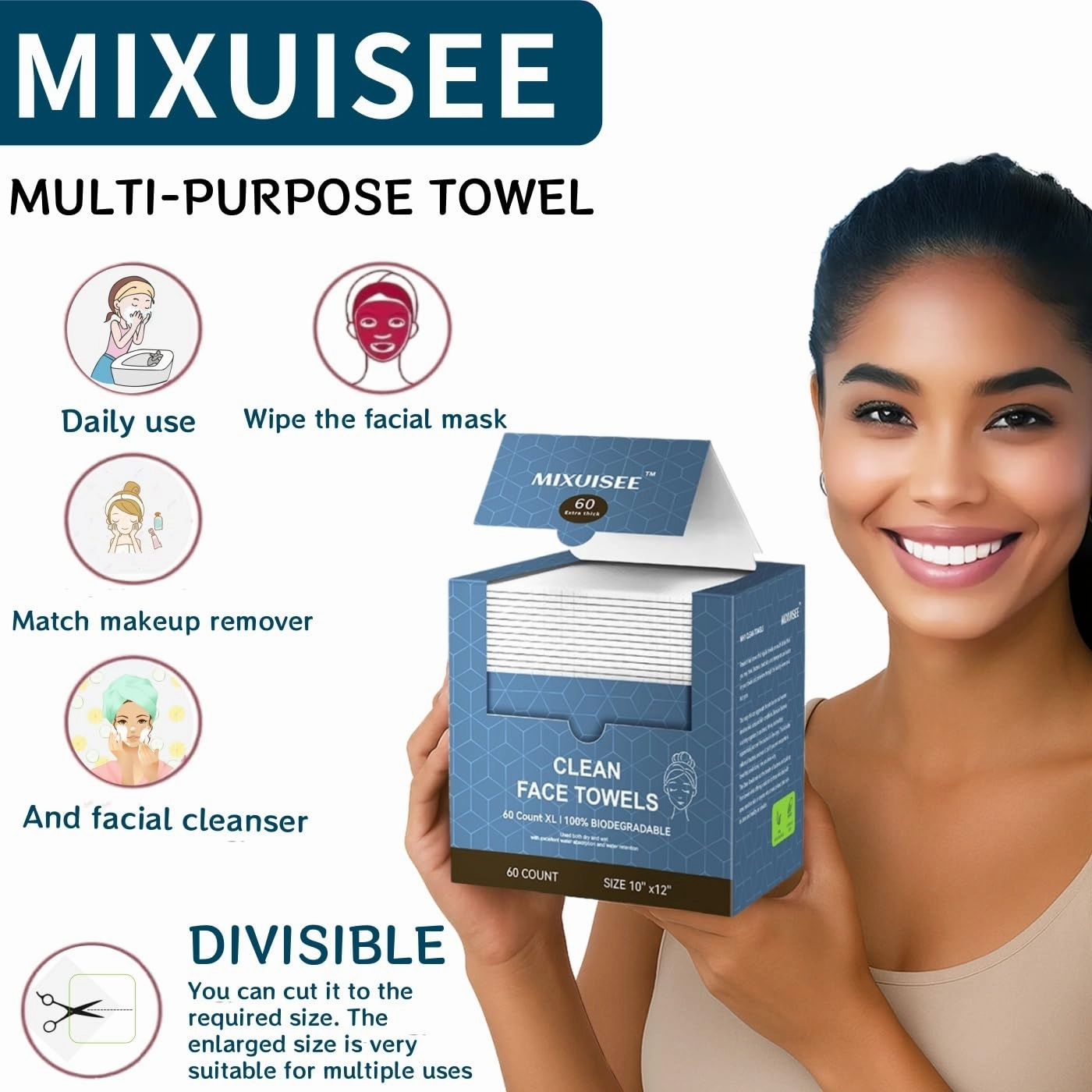 Disposable face towels, MIXUISEE thick and soft face towels. 100% pure cotton, 150% thickness. Increased size: 12 "x10", Suitable for makeup removal and facial cleansing. (extra thick 120 PCS)