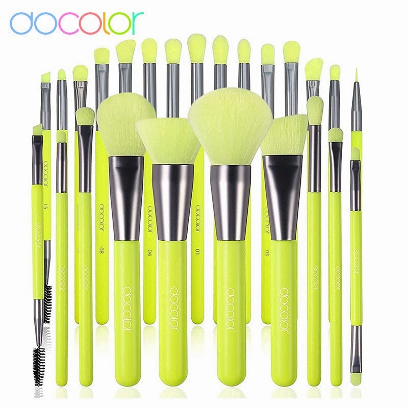 Docolor Professional Neon Green Makeup Brush Set Foundation Blending Face Powder Blush Concealers Eye Shadows Makeup Brush Set