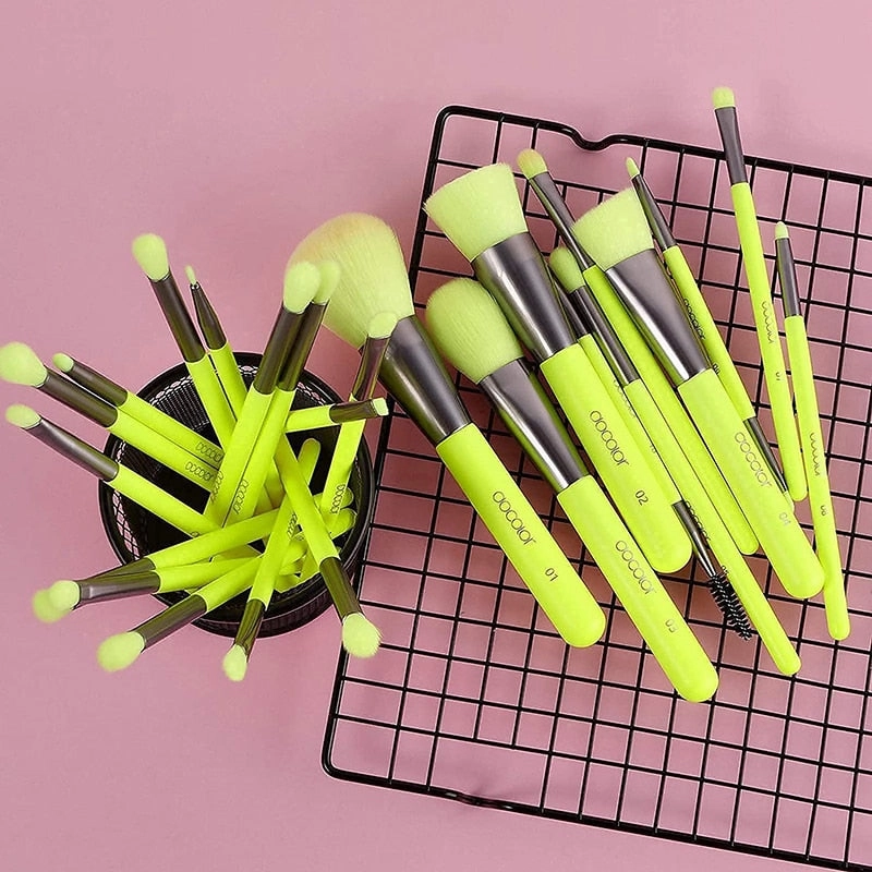 Docolor Professional Neon Green Makeup Brush Set Foundation Blending Face Powder Blush Concealers Eye Shadows Makeup Brush Set