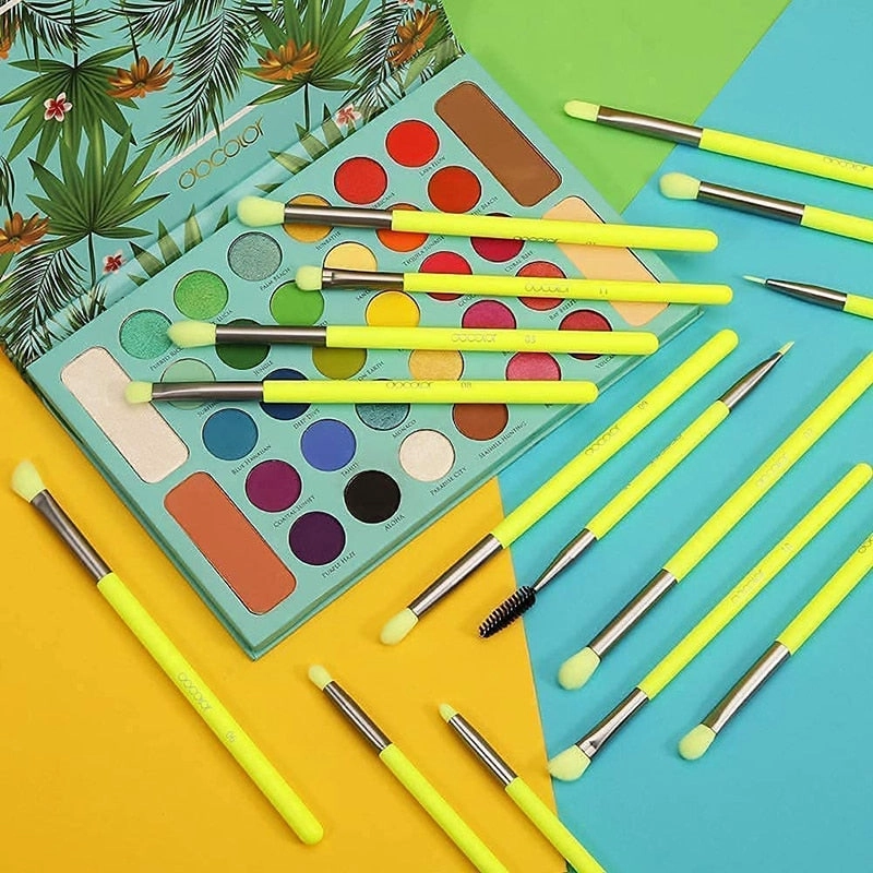 Docolor Professional Neon Green Makeup Brush Set Foundation Blending Face Powder Blush Concealers Eye Shadows Makeup Brush Set