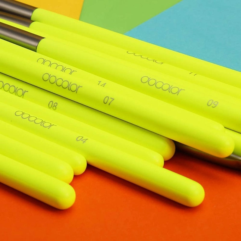 Docolor Professional Neon Green Makeup Brush Set Foundation Blending Face Powder Blush Concealers Eye Shadows Makeup Brush Set