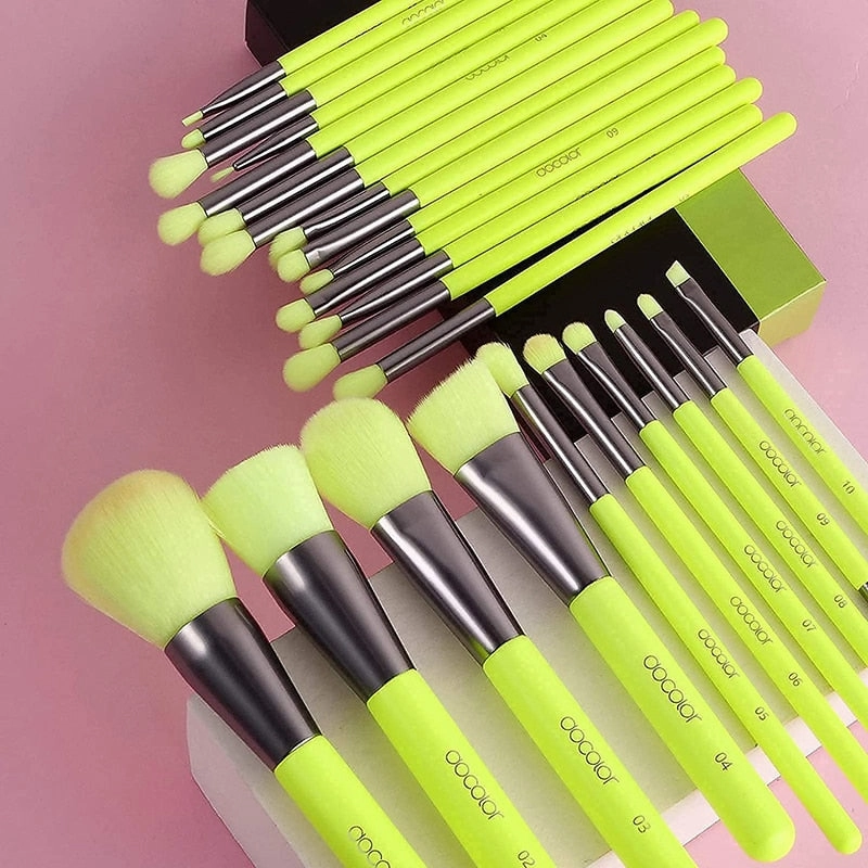 Docolor Professional Neon Green Makeup Brush Set Foundation Blending Face Powder Blush Concealers Eye Shadows Makeup Brush Set