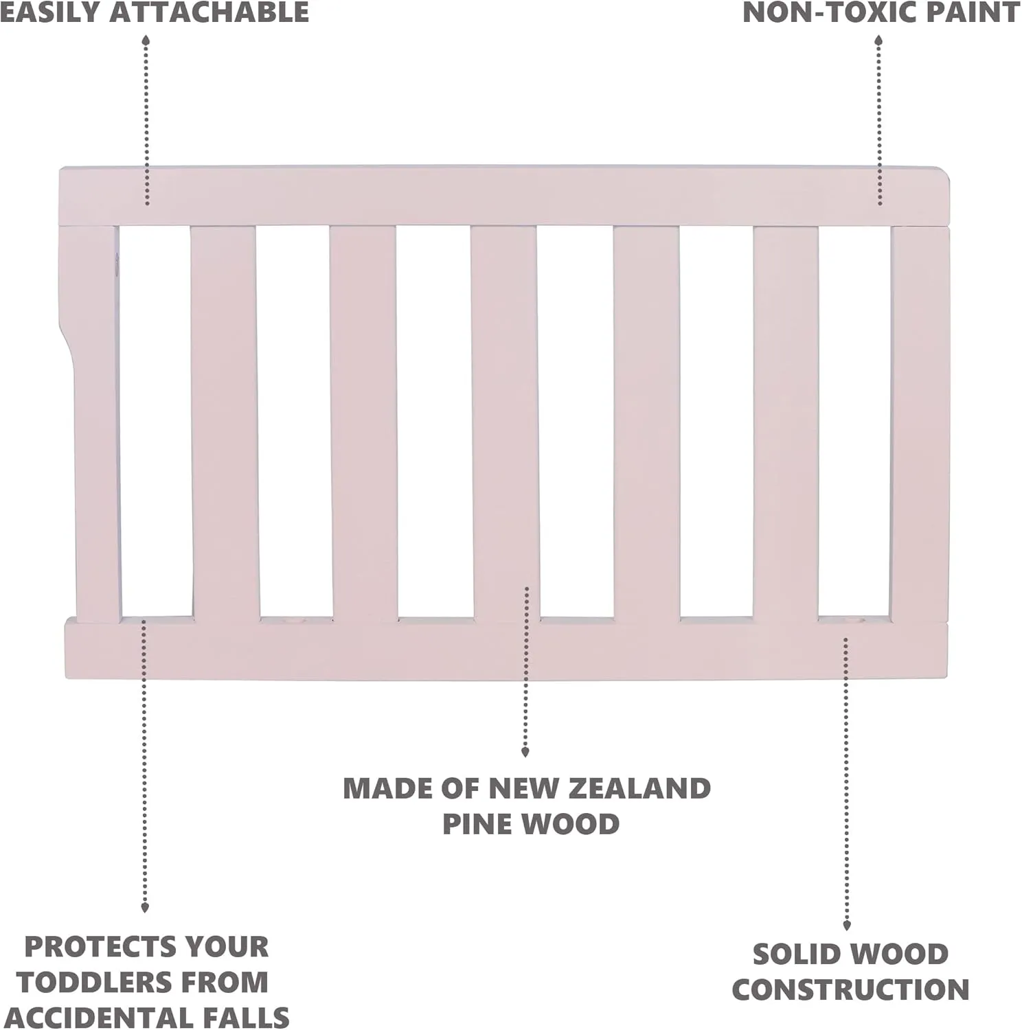 Dream On Me Convertible Crib Toddler Guard Rail In Blush Pink