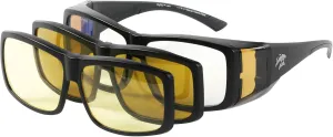 Eagle Eyes 3in1 SuperSight System FitOns Full Frame - The Magnetic Clip-on Fit Over Glasses - Computer Lens Based Frame/Polarized Sunglass Clip-on/Night Driving Clip-on