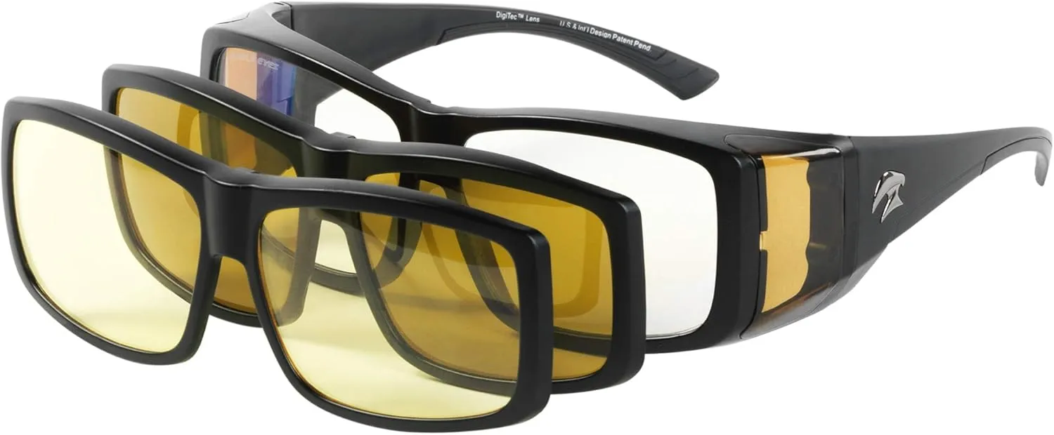 Eagle Eyes 3in1 SuperSight System FitOns Full Frame - The Magnetic Clip-on Fit Over Glasses - Computer Lens Based Frame/Polarized Sunglass Clip-on/Night Driving Clip-on