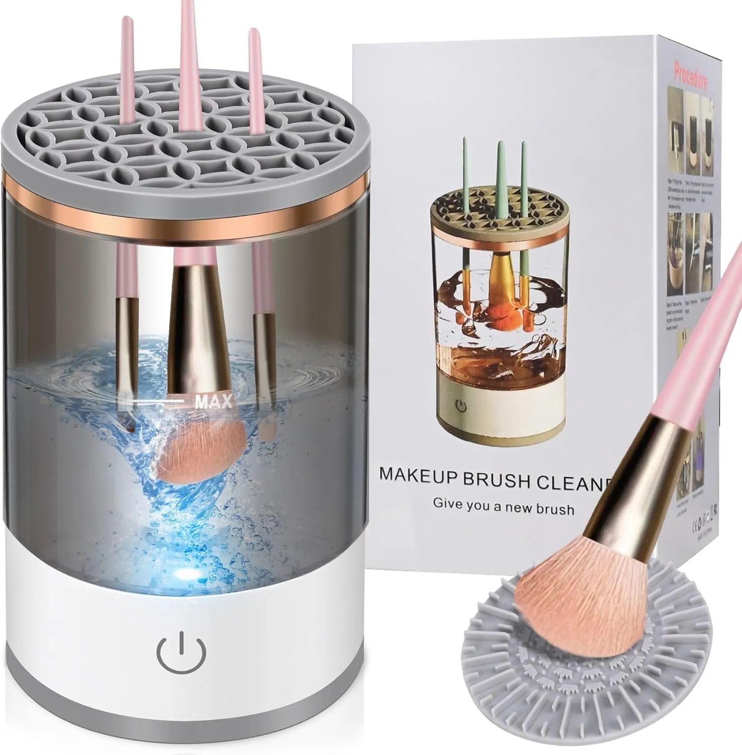 Electric Make Up Brush Cleaner Machine, USB Makeup Brush Washer, Automatic Cosmetic Brush Swirl, Brush Cleanser Tool, Clean and Dry in Efficient for Beauty Women, Girls