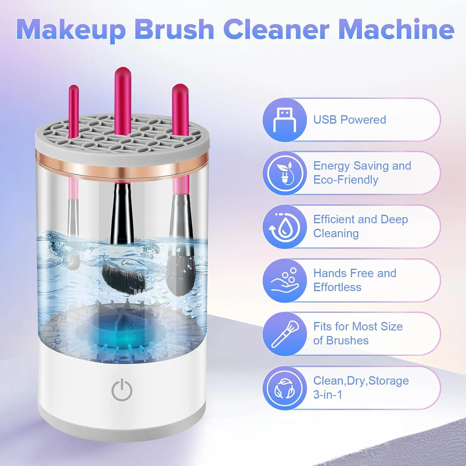 Electric Makeup Brush Cleaner Machine, 2 in 1 Cosmetic Brush Cleaner with Cleaner Mat, Automatic Spinning Washer Combined for All Size Makeup Brushes & Sponges, Beauty Cleaning Tool Gifts for Women