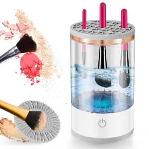 Electric Makeup Brush Cleaner Machine, 2 in 1 Cosmetic Brush Cleaner with Cleaner Mat, Automatic Spinning Washer Combined for All Size Makeup Brushes & Sponges, Beauty Cleaning Tool Gifts for Women