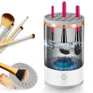 Electric Makeup Brush Cleaner Machine, 2 in 1 Cosmetic Brush Cleaner with Cleaner Mat, Automatic Spinning Washer Combined for All Size Makeup Brushes & Sponges, Beauty Cleaning Tool Gifts for Women