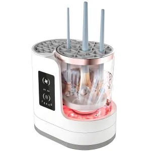 Electric Makeup Brush Cleaner Machine - 3 In 1 Automatic Make Up Brushes Cosmetic Sponge Cleanser Dryer and Storage - Simply Quick Easy Cleaning Washer for Clean Hygienic Cosmetics & Beauty Essentials
