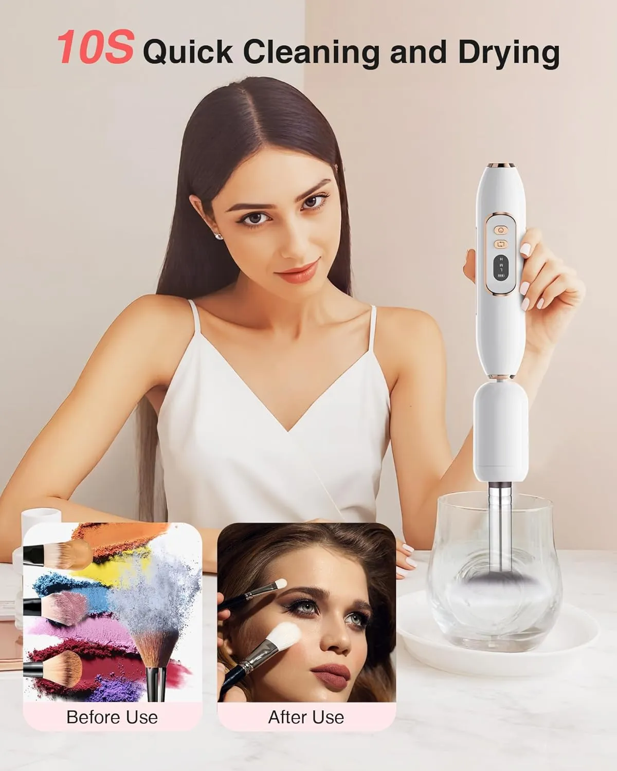 Electric Makeup Brush Cleaner Machine (No Bowl) & Nail Drill Electric Nail File 2-in-1, 1500 mAh Battery, Ultra Low Noise, Portable and Rechargeable for Travel & Home, for Cosmetic Brush Dryer