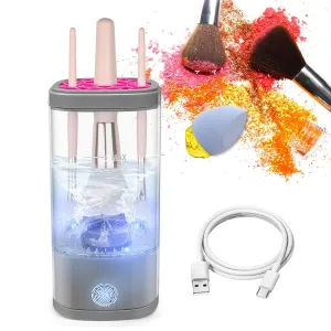 Electric Makeup Brush Cleaner Machine, Ultimate Efficient Automatic Cleaner for All Types of Makeup Brushes - Gray Pink