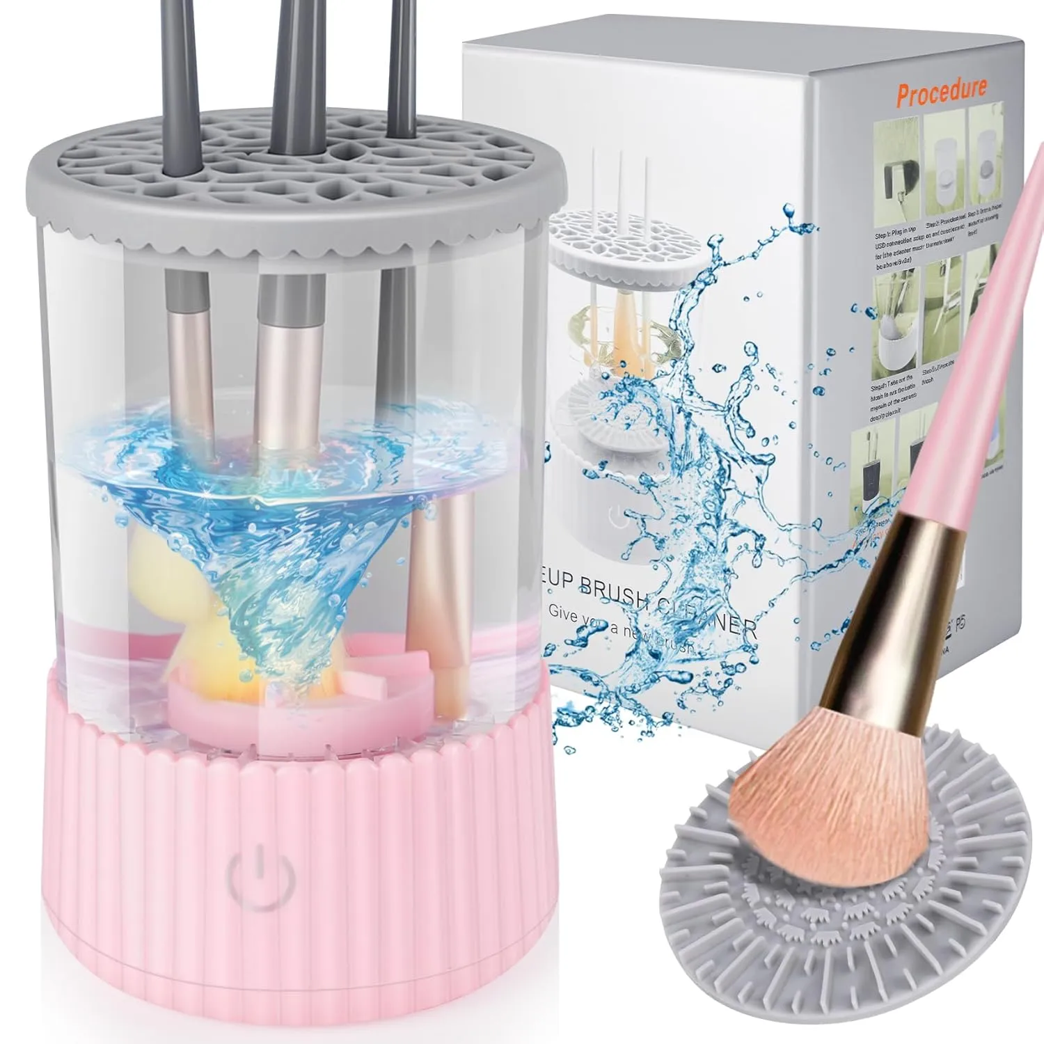 Electric Makeup Brush Cleaner, USB Make Up Brush Washer, Cosmetic Brush Swirl Cleanser Tool, Quick Efficient Machine, Clean for Beauty Women Makeup Brushes, Pink