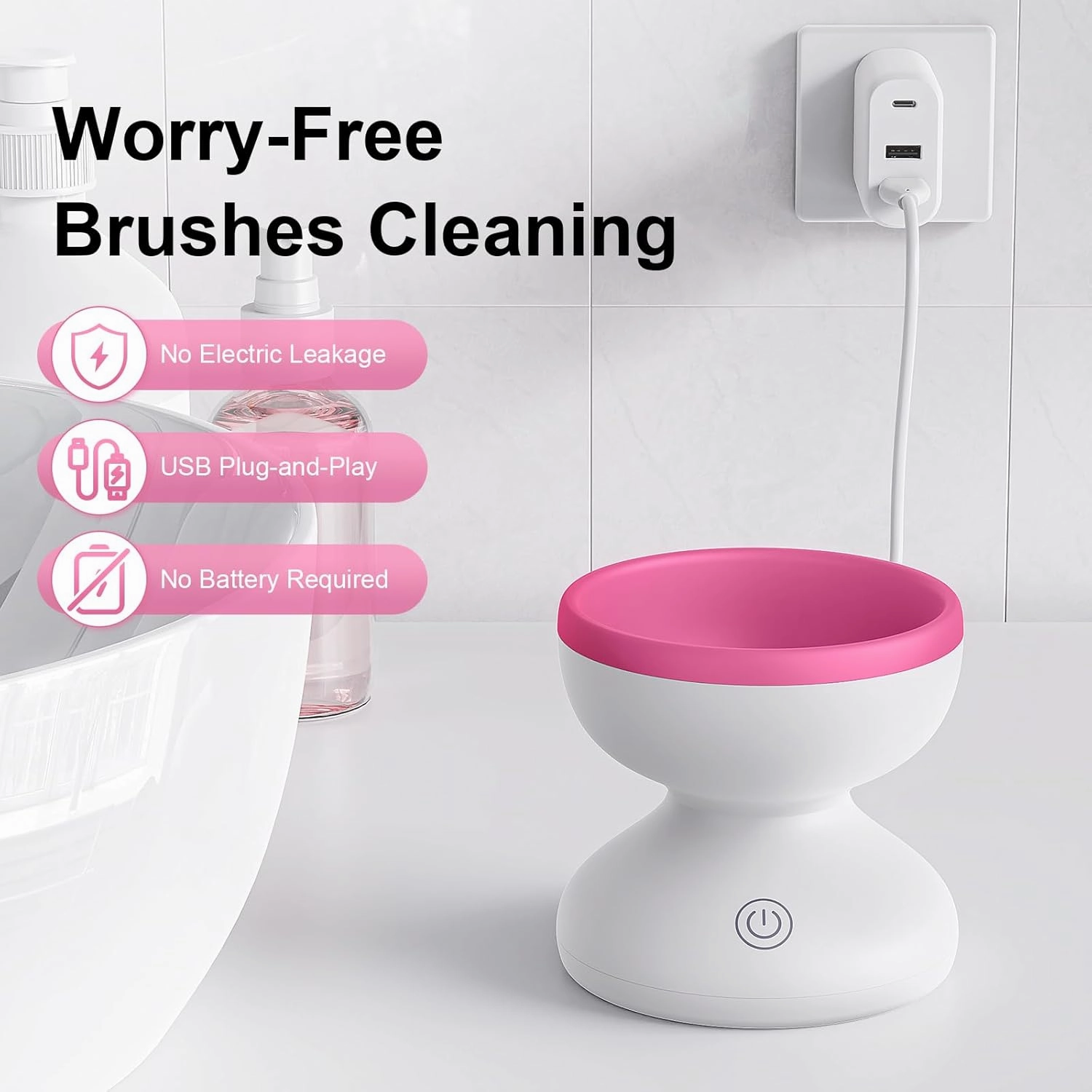 Electric Makeup Brush Cleaner Machine - USB Powered, Automatic Makeup Brush Cleaner for Fast and Deep Cleaning - Portable Brush Cleaning Device with Rotating Silicone Fit for All Size Makeup Brushes