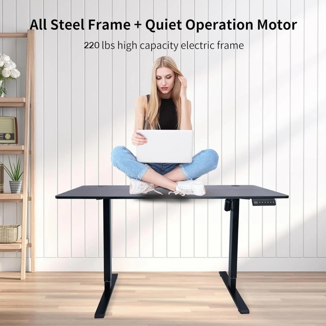 Electric Standing Desk Frame Workstation,Memory Controller Height Adjustment,Up to 47.2", Ergonomic Stand Up Desk Base for Home and Office, Black Frame Only