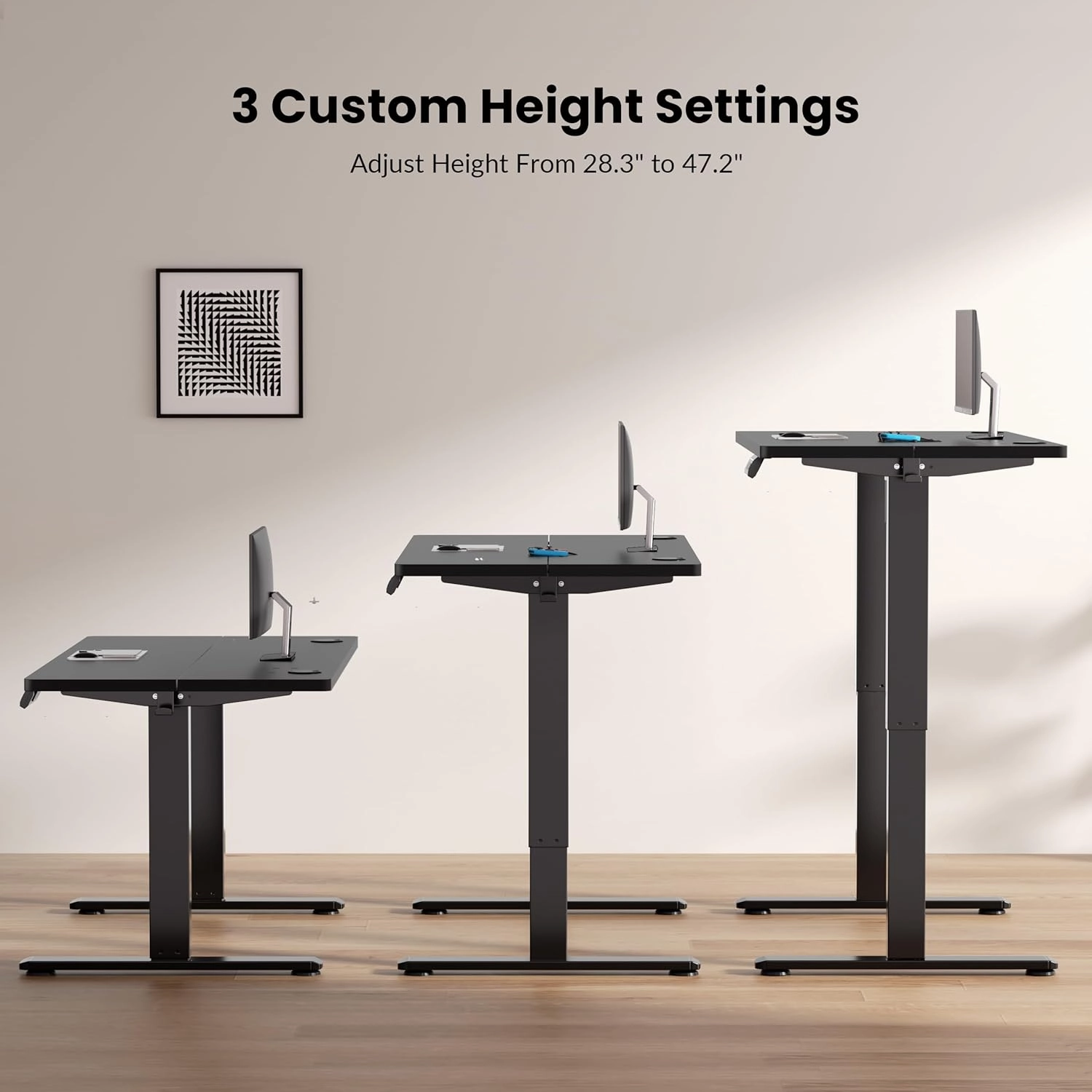 Electric Standing Desk Frame Workstation,Memory Controller Height Adjustment,Up to 47.2", Ergonomic Stand Up Desk Base for Home and Office, Black Frame Only