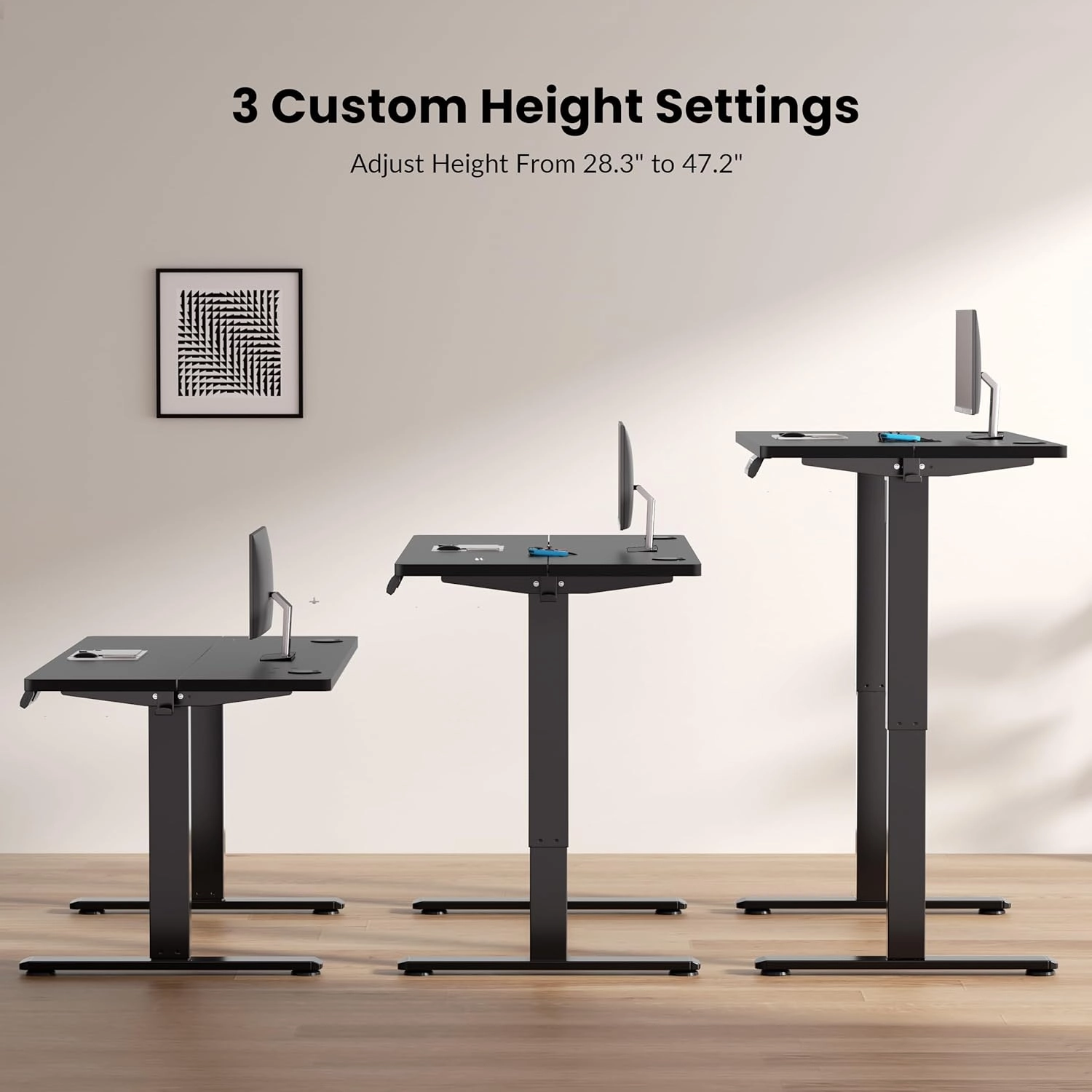 Electric Standing Desk Frame Workstation,Memory Controller Height Adjustment,Up to 47.2", Ergonomic Stand Up Desk Base for Home and Office, Black Frame Only