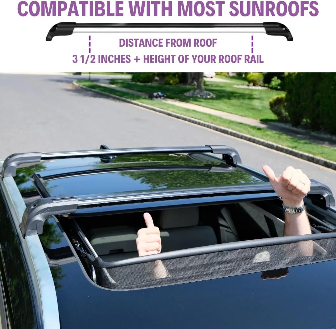 ERKUL Heavy Duty 220lbs Roof Rack Cross Bars for Hyundai Santa Cruz 2022-2025 | Solid Metal Mounts | Aluminum Crossbars with Anti Theft Lock for Rooftop - Compatible with Flush Rails - Silver