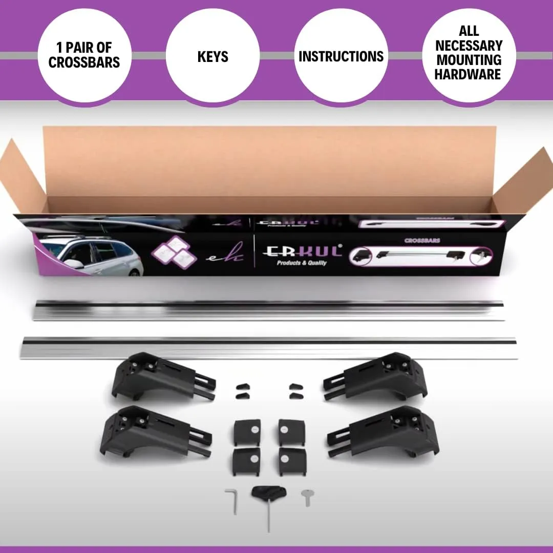 ERKUL Roof Rack Cross Bars for 2022-2025 Mitsubishi Outlander & Outlander PHEV | Aluminum Crossbars with Anti Theft Lock for Rooftop | Compatible with Flush Rails - Silver