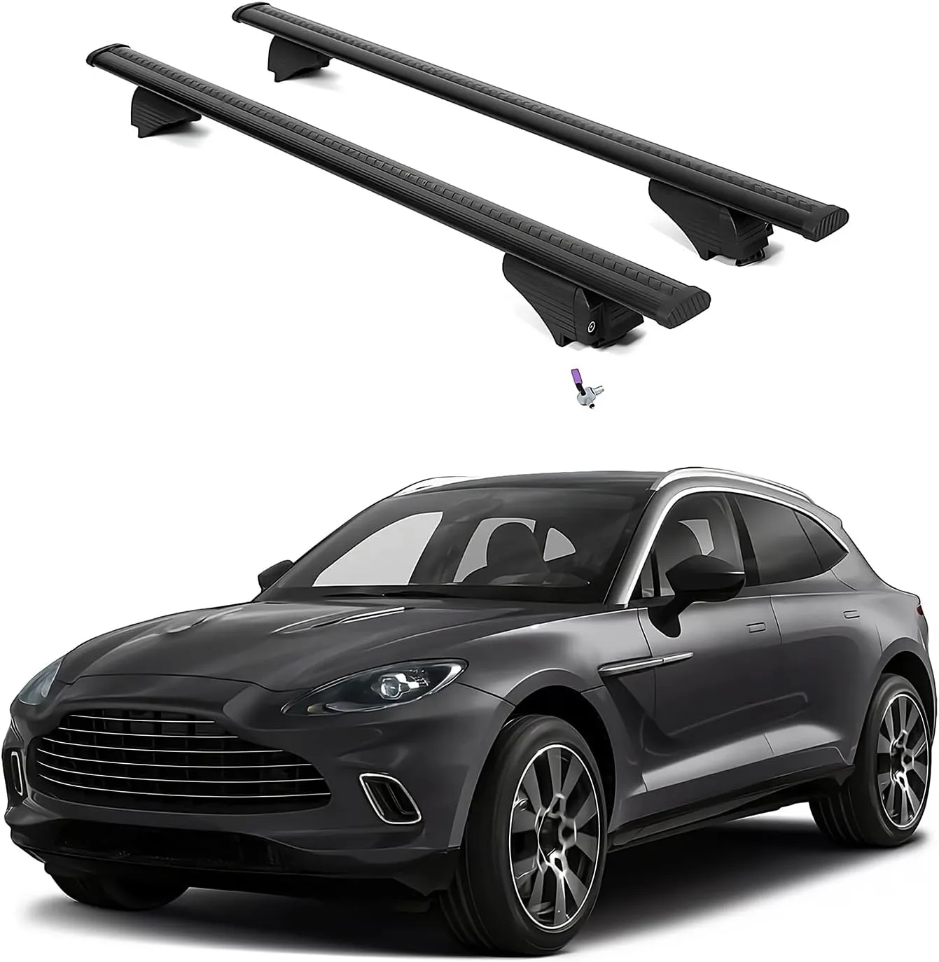 ERKUL Roof Rack Cross Bars for Aston Martin DBX 2021-2025 | Aluminum Crossbars with Anti Theft Lock for Rooftop | Compatible with Flush Rails - Black
