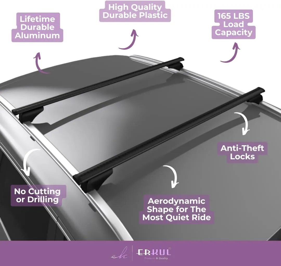 ERKUL Roof Rack Cross Bars for Aston Martin DBX 2021-2025 | Aluminum Crossbars with Anti Theft Lock for Rooftop | Compatible with Flush Rails - Black