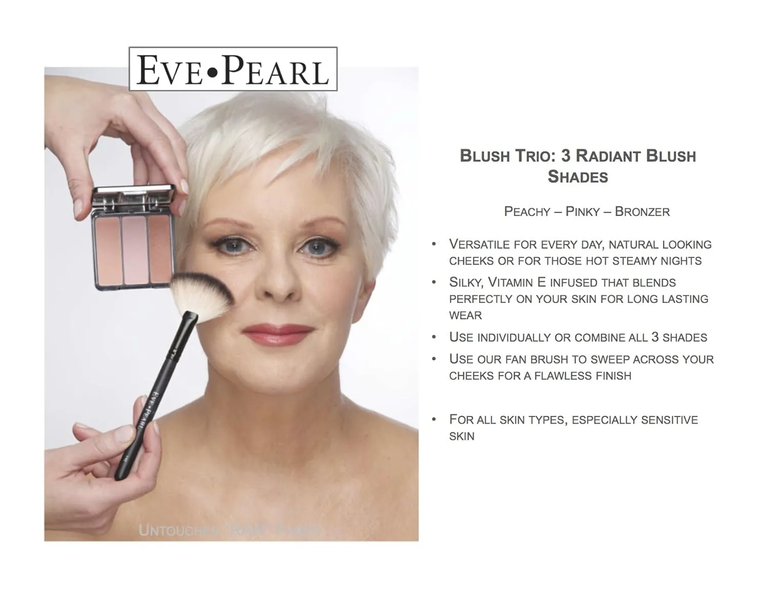 EVE PEARL Blush Trio Blush Palette Everyday Natural Looking Long Lasting Makeup Vitamin E Skincare- Sunny Cheeks