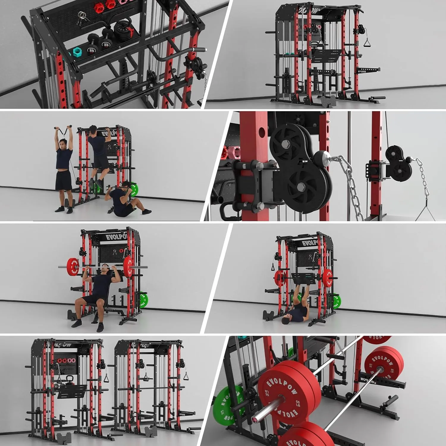 EVOLPOW M2B Power Cage with LAT Pulldown, Cable Crossover, Leg Press Plate, Storage Shelf, Pegboard for Home Gym