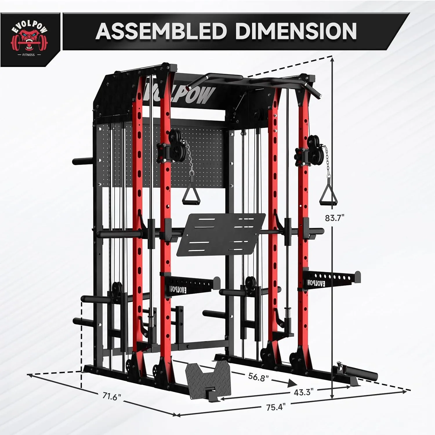 EVOLPOW M2B Power Cage with LAT Pulldown, Cable Crossover, Leg Press Plate, Storage Shelf, Pegboard for Home Gym