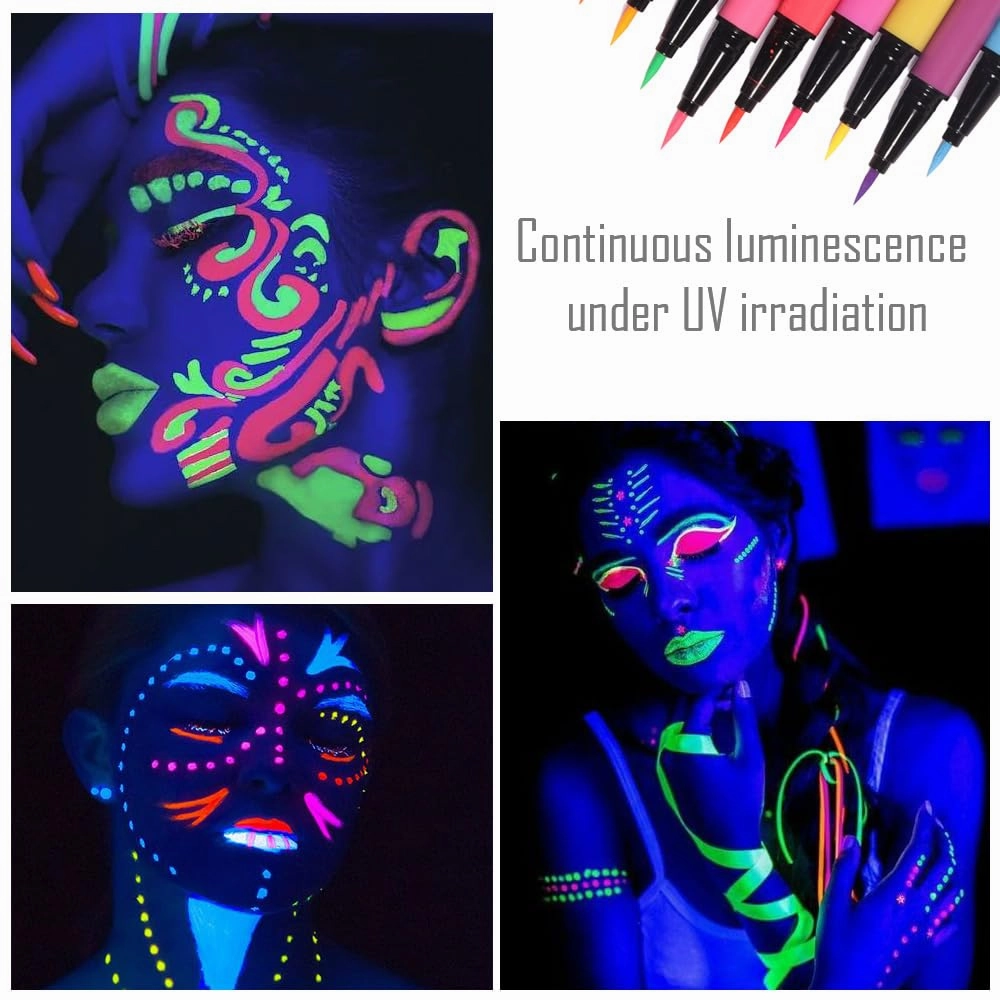 evpct Colorful UV Neon Liquid Eyeliner Pencil Pen, Rainbow Halloween Matte Colored Eyeliners Pencil Glow in Dark, Waterproof Long Lasting Highpigmented Delineador ojos líquido de neón 02# light green