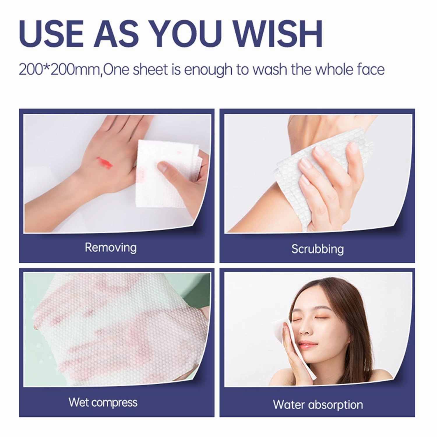 Face, 100 Count Ultra Thick Disposable face Facial Wash Cloth for Sensitive Skin, Lint- free Facial Tissue, Skincare and Makeup Remover (4 Pack)
