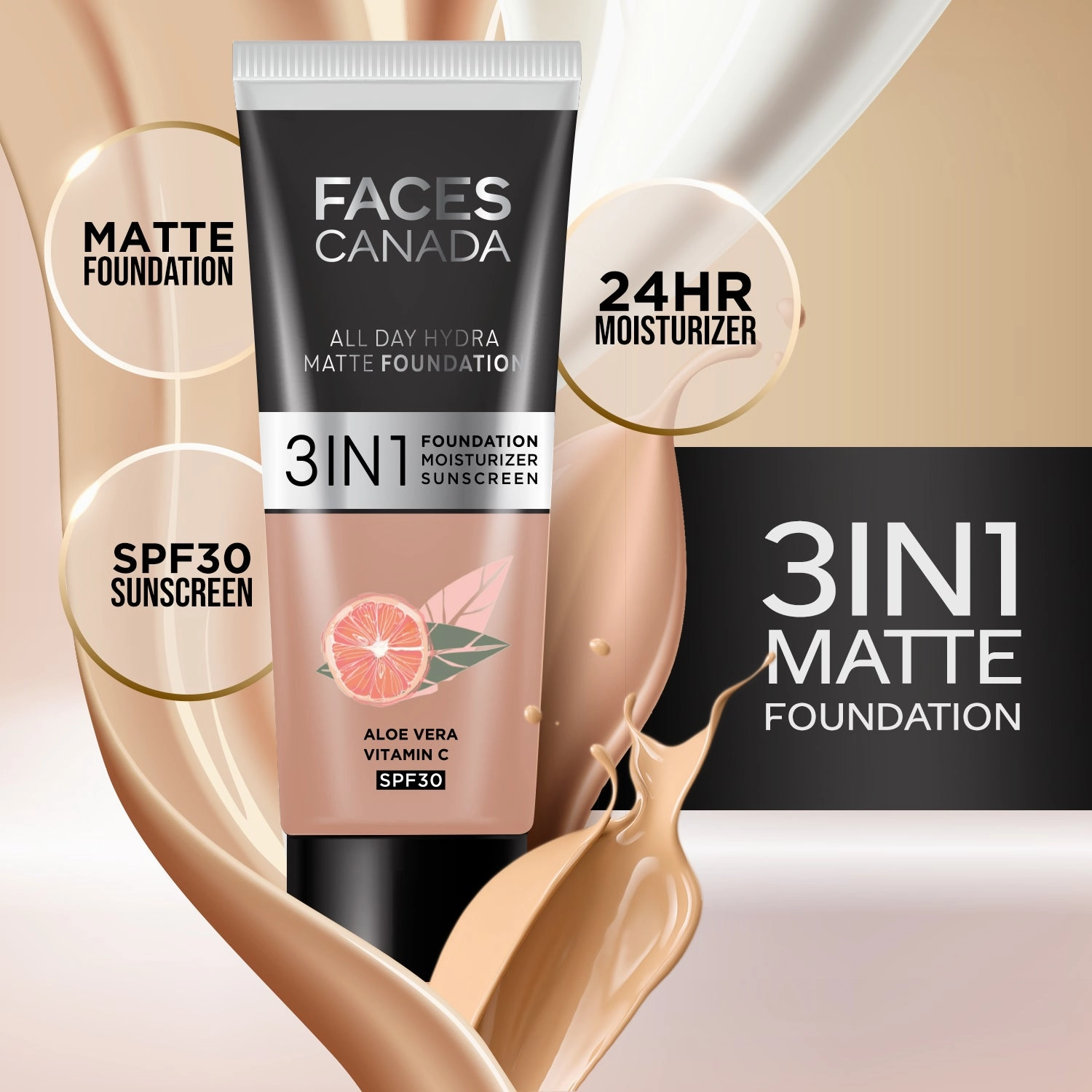 FACES CANADA All Day Hydra Matte Foundation Absolute Ivory 012 15ml