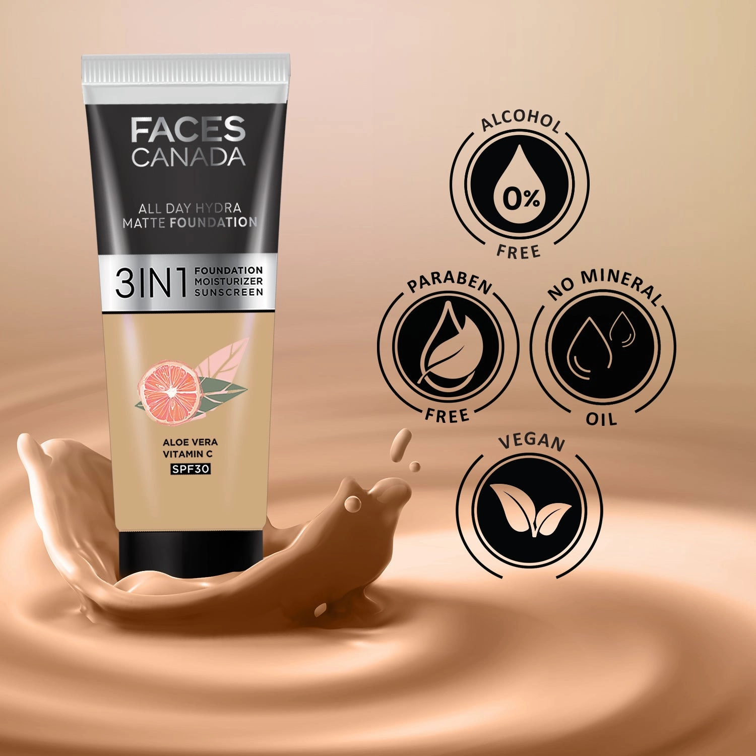 FACES CANADA All Day Hydra Matte Foundation Honey Beige 031 15ml
