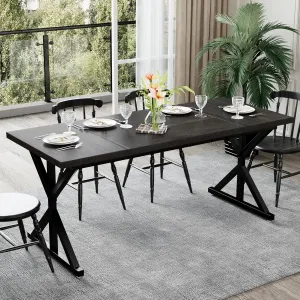 Farmhouse Dining Table for 6-8 People, 70.8 Inch Rectangular Wood Dining Table, Rustic Kitchen Table with Extra Heavy Duty Metal Legs for Dining Room - Black/Black