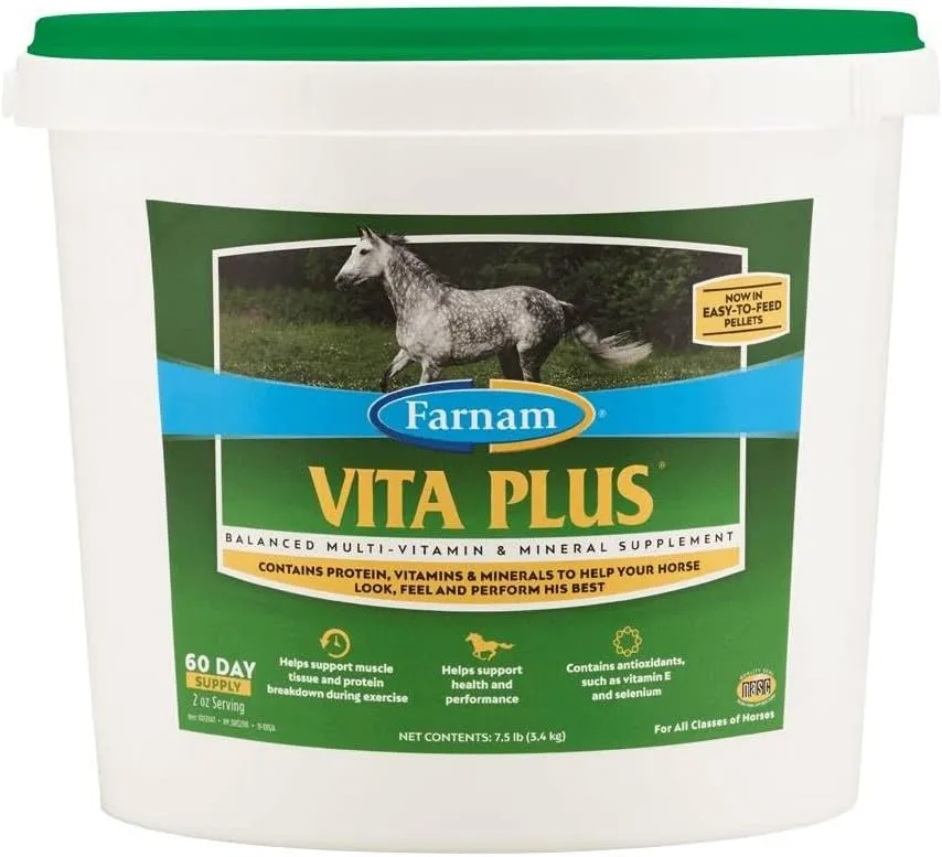 Farnam Vita Plus Balanced Multi-Vitamin & Mineral horse Supplement, Provides balanced nutrition to support overall health and performance, 7.5 pounds, 60 day supply
