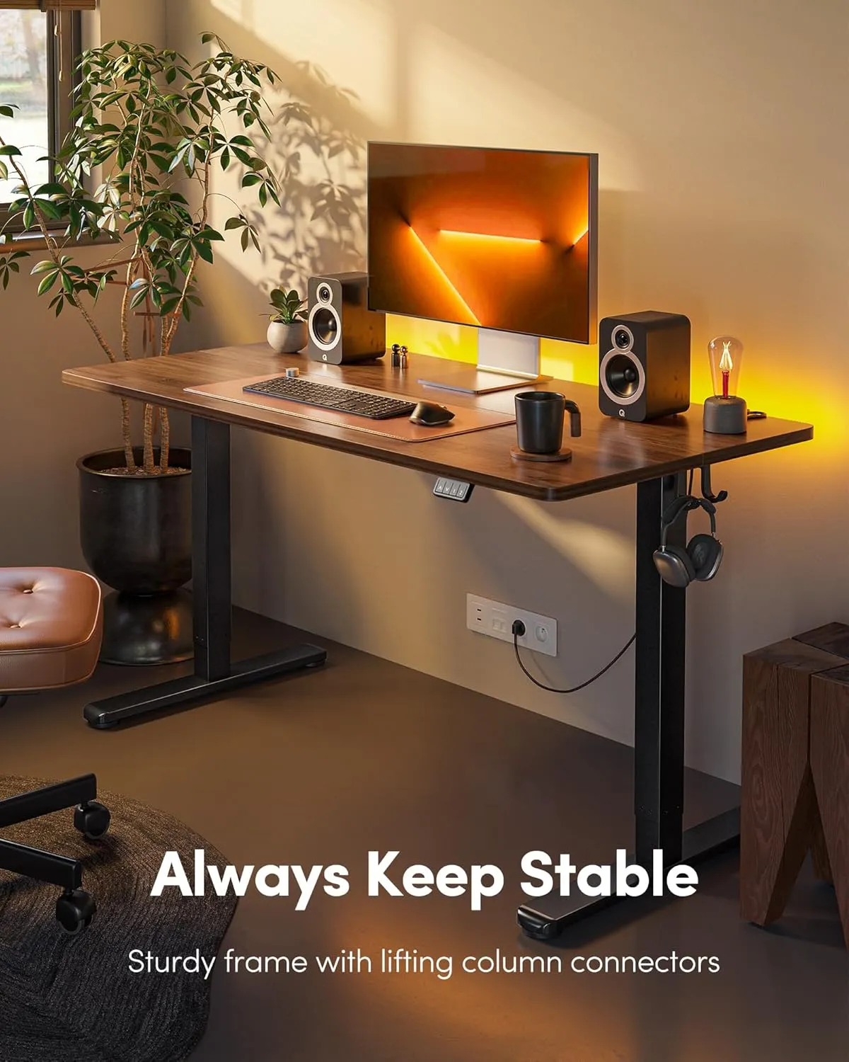 FEZIBO Electric Standing Desk, Height Adjustable Stand up, 48 x 24 Inches Sit Stand Home Office, Computer Desk, Black Walnut