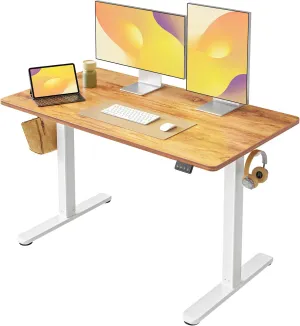 FEZIBO Electric Standing Desk, Height Adjustable Stand up Desk, 48 x 24 Inches Sit Stand Home Office Desk, Computer Desk, Light Rustic Brown