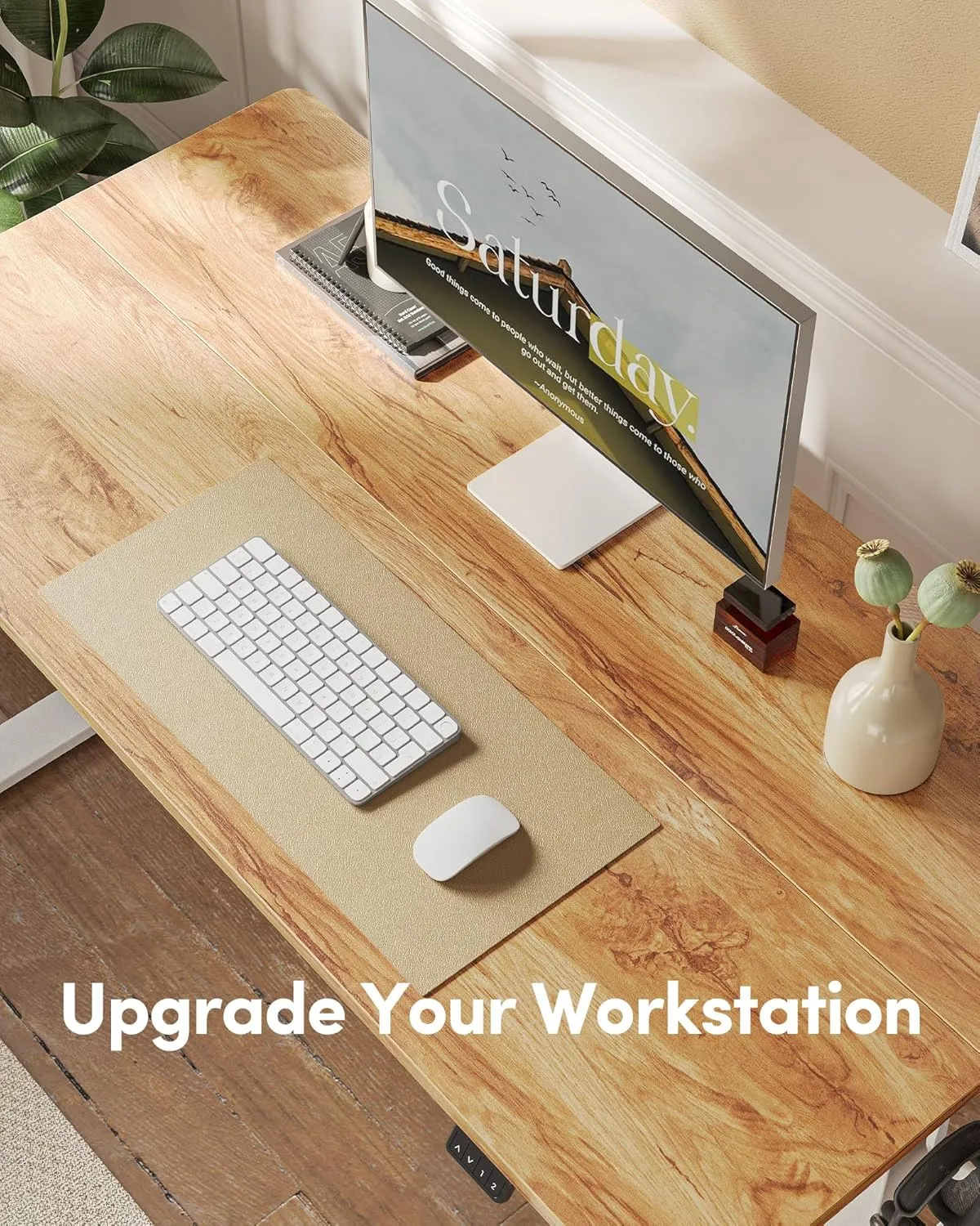 FEZIBO Electric Standing Desk, Height Adjustable Stand up Desk, 48 x 24 Inches Sit Stand Home Office Desk, Computer Desk, Light Rustic Brown