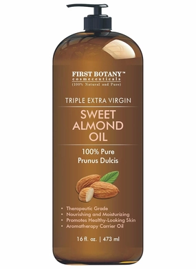 First Botany Cosmeceuticals, Cold Pressed Sweet Almond Oil - Triple AAA  Grade Quality, For Hair, For Skin and For Face, 100% Pure and Natural with Pump dispenser, 16 fl oz