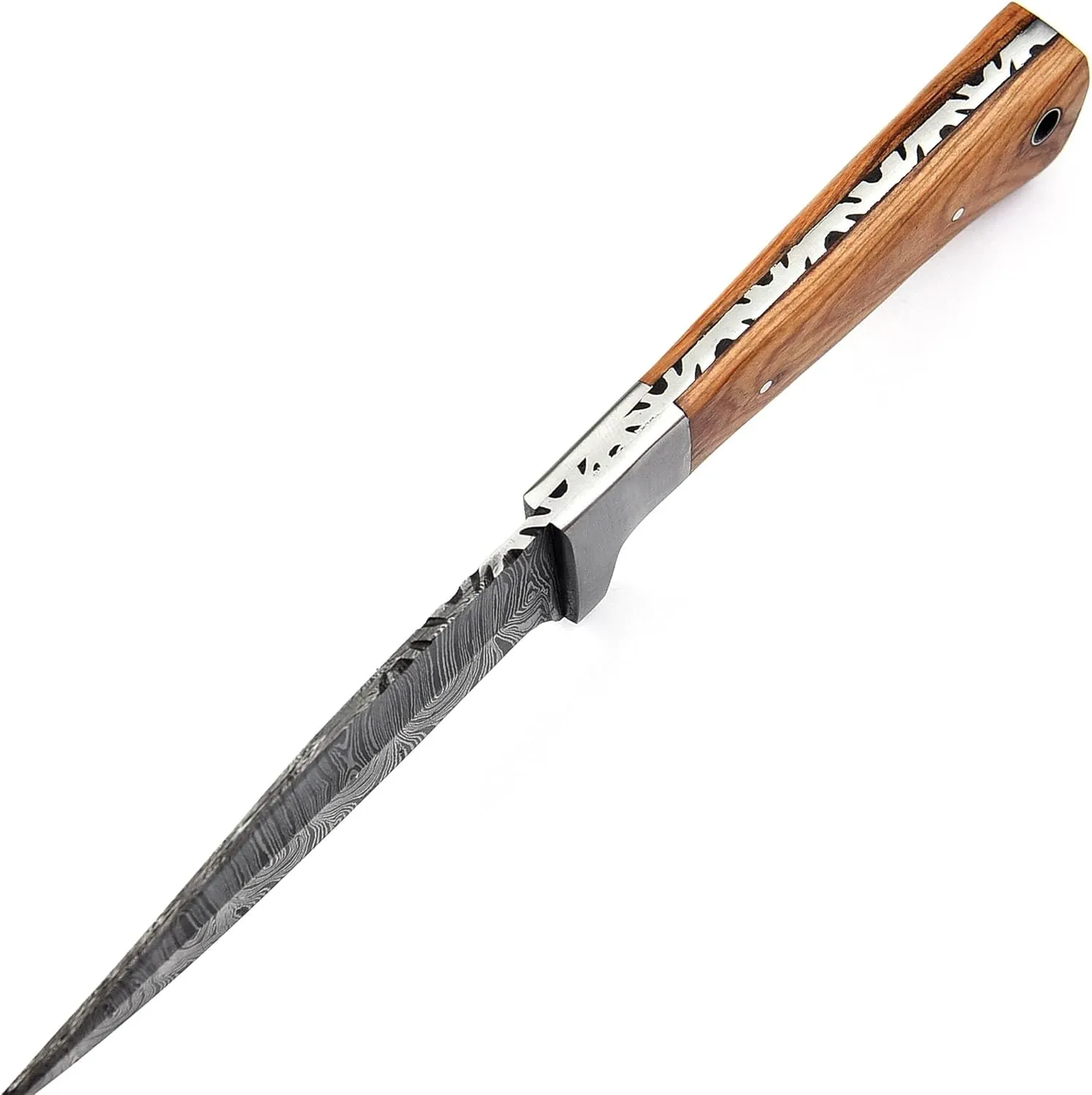 Fixed Blade Hunting Knife Damascus Steel EDC Bushcraft Knives, Full Tang Scout Carry Knife with Leather Sheath, Ideal for Skinning Outdoor Camping, Hunting, Hiking, Survival Knives