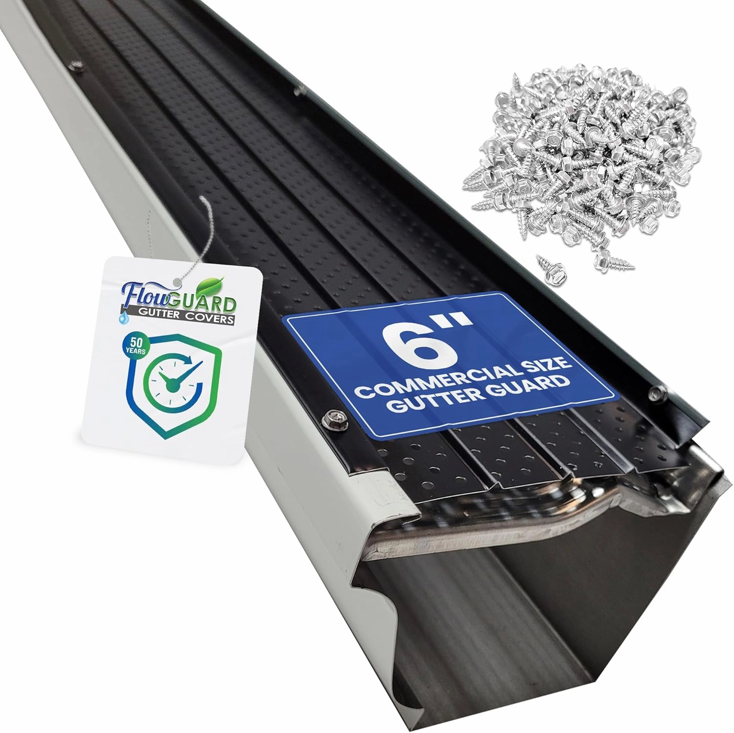 FlowGuard USA Made Professional DIY 6 Inch 50-Year Gutter Cover System - Thermal Thaw Black - Aluminum Gutter Guards - 102 Feet - by FlexxPoint